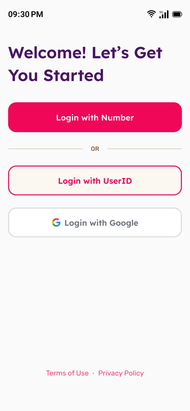 login screen
